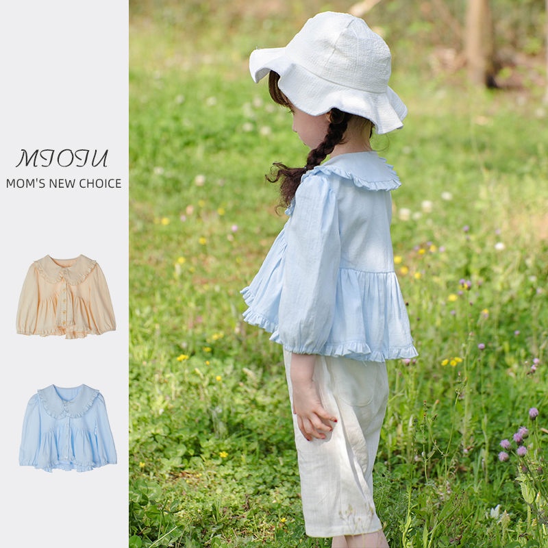 Áo Sơ Mi Tay Dài Cổ Búp Bê Phối Ren Thời Trang Xuân Thu Kiểu Pháp Mới Cho Bé Gái