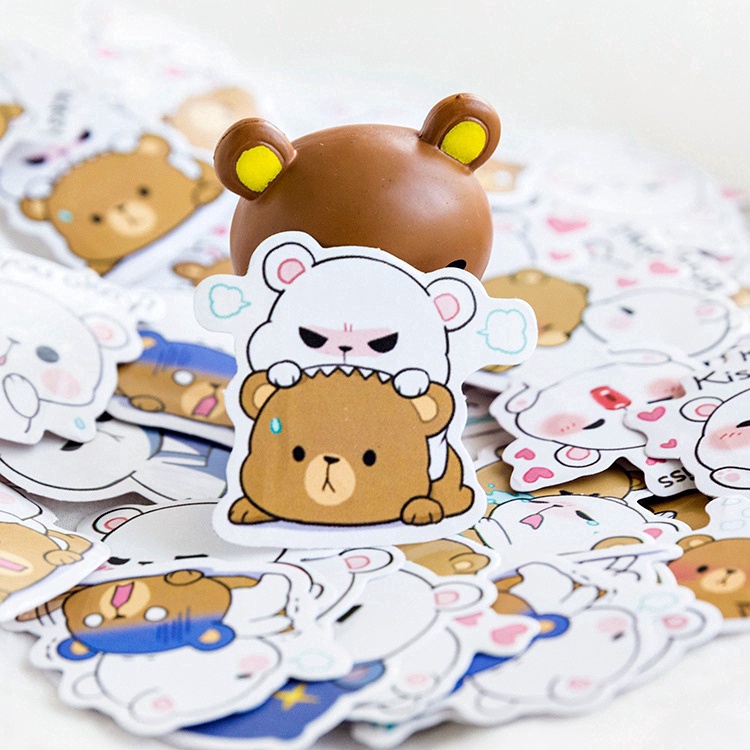 Bộ 45 hình dán sticker chú gấu đáng yêu trang trí sổ tay