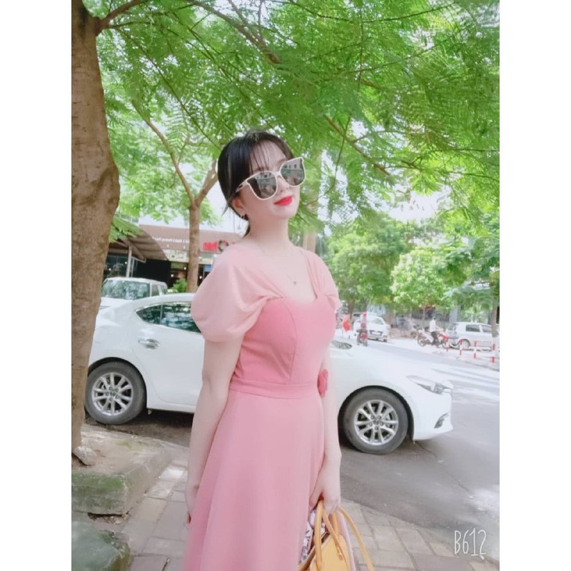 [ xả kho ] MiD Đầm hồng tay voan trễ vai V1069 Mie Design ảnh thật