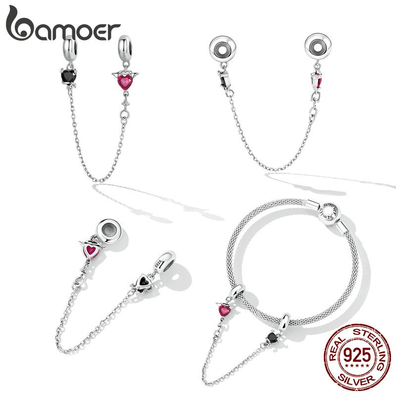 Mặt dây BAMOER bằng bạc 925 hình trái tim biểu tượng thiên thần và ác quỷ trang trí vòng tay/vòng cổ DIY