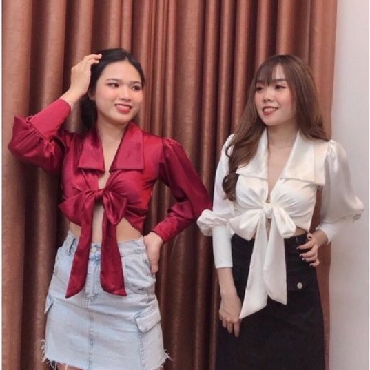 Áo sơ mi phi lụa cổ bẻ cột eo chuẩn dáng( PC)