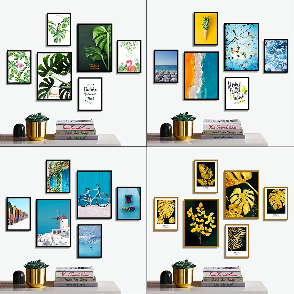 Bộ 6 Tranh Treo Tường, Tranh Dán Tường Đã Sẵn Keo 2 Mặt, Tranh Canvas