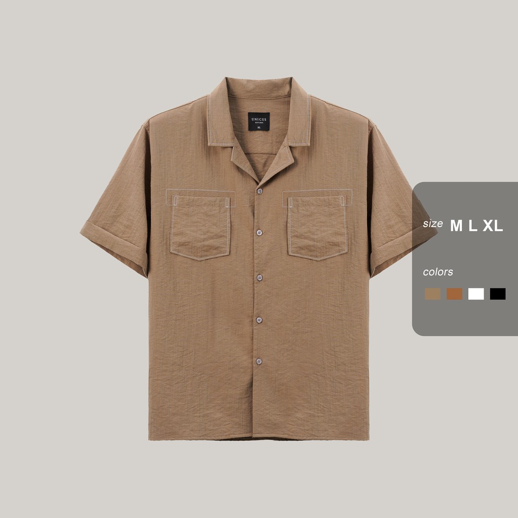 Áo Sơ Mi Cộc Tay Cổ Đức Nam Trần Chỉ Túi Ngực UNICUS Hilo Shirt