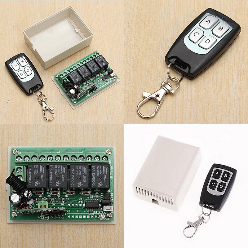 Bộ Công Tắc Điều Khiển Từ Xa Không Dây 4 Kênh DC12V + Máy Thu Phát + Nắp Đậy