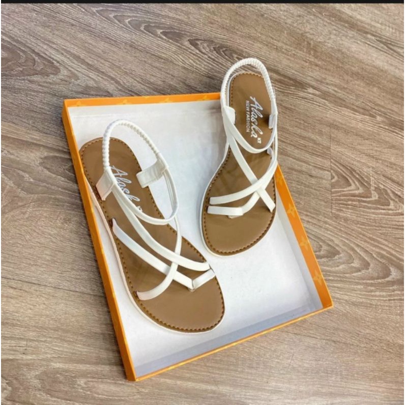 Giày Sandal Dây Đan Chéo Xỏ Ngón Nữ Đế May Viền