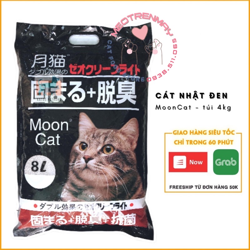 Cát nhật đen MOONCAT chính hãng ✌ túi 8L 4kg  cát vệ sinh cho mèo
