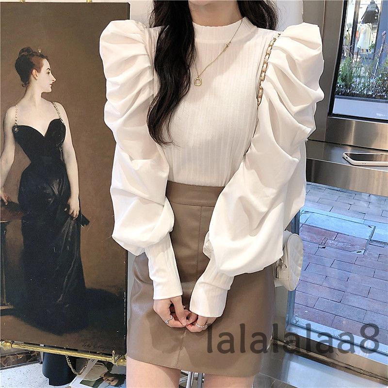 Áo thun dệt kim tay dài cổ tròn màu trơn dáng ôm thời trang thu đông dành cho nữ LAA8-YS