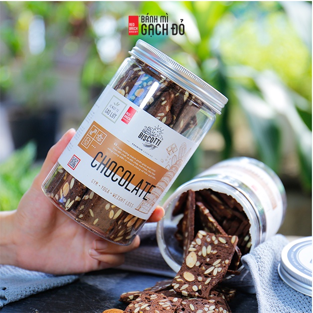 [Mã GROSALE giảm 10% đơn 150K] Biscotti Chocolate Gạch Đỏ 250g, không đường, ngọt từ gạo lứt và mật ong, chuẩn ăn kiêng