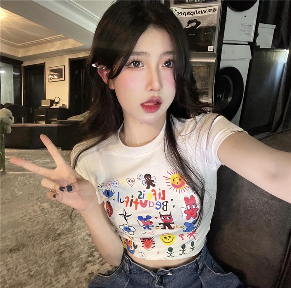 Áo Thun Tay Ngắn Cổ Tròn Họa Tiết Hoạt Hình Thời Trang 49808