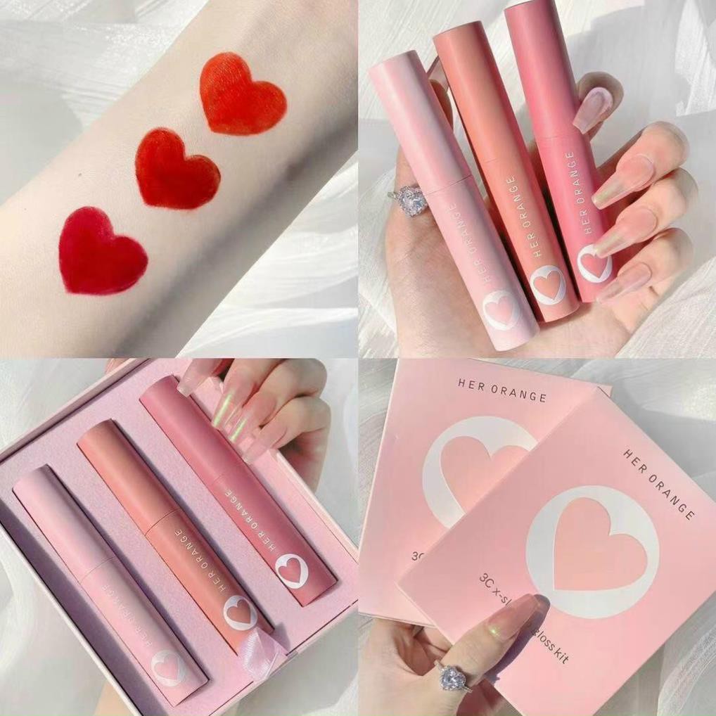 Set 3 Cây Son Kem Lì Her Orange Trái Tim Min Máng Siêu Xinh
