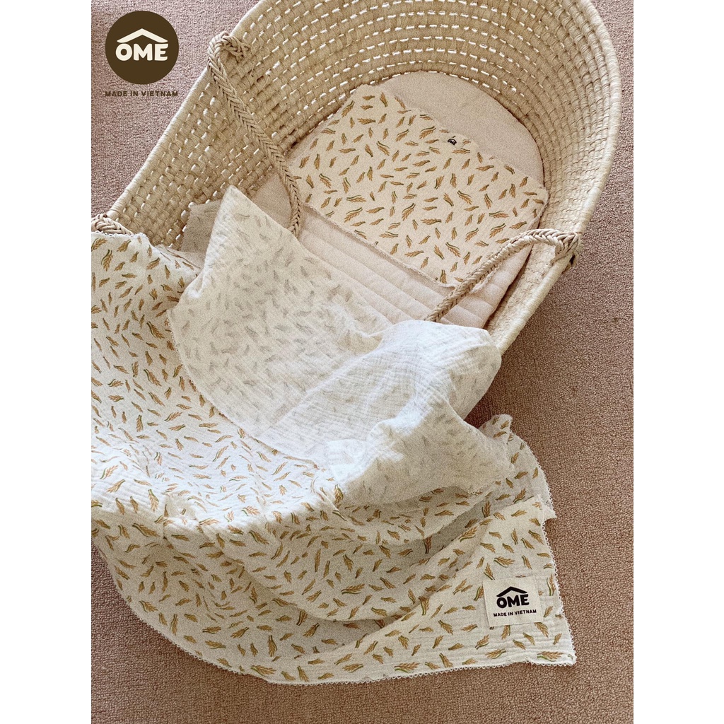 Set chăn gối xô mỏng viền ren OME