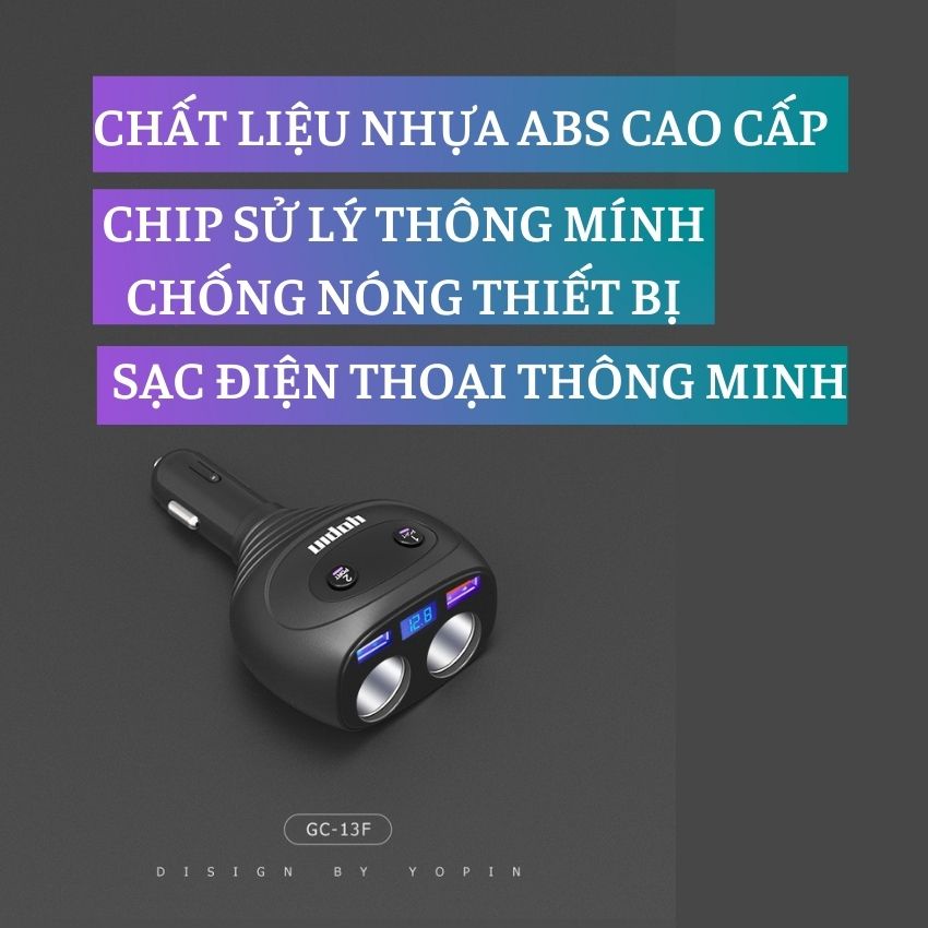 Tẩu Sạc Ô Tô Xe Hơi 2 cổng usb 3.1A chia 2 tẩu 12v - 24v, Tẩu Chia Sạc Ô Tô có đèn led hiển thị điện áp Yopin