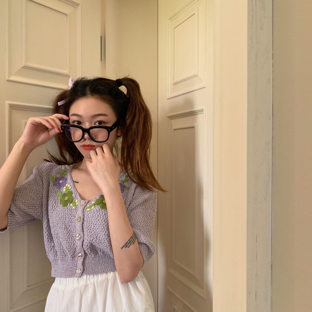 Xiaozhainv Áo Cardigan Xiaozhainv Dệt Kim Tay Ngắn 2 Màu Sắc Tùy Chọn Phong Cách Hàn Quốc Thời Trang