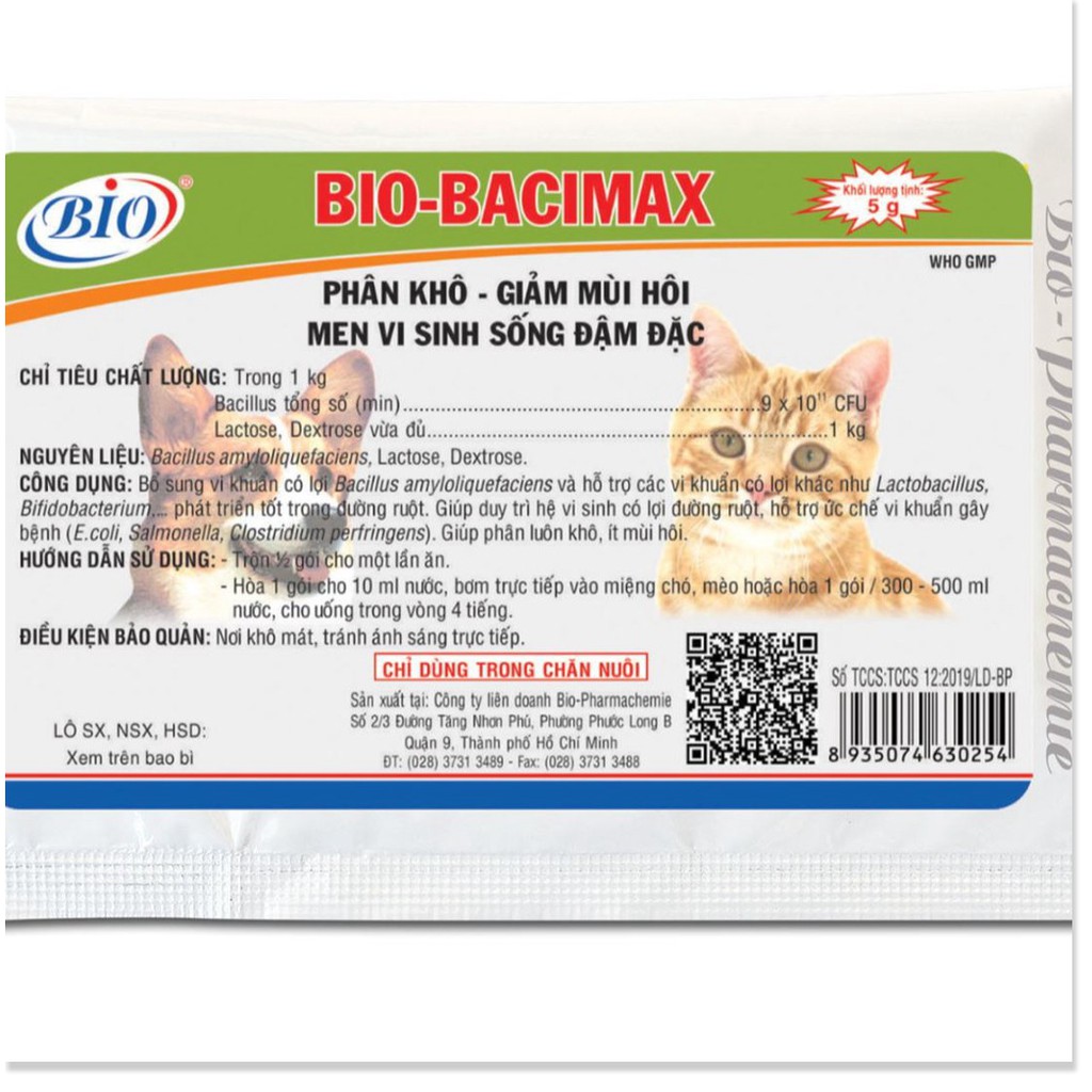 [Mã giảm giá] MEN VI SINH SỐNG ĐẬM ĐẶC Bio Bacimax Giúp phân khô, giảm mùi hôi gói 5g Xuất xứ Bio Việt Nam