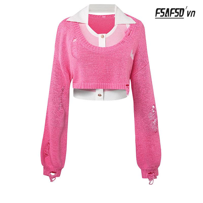Áo Khoác Len Dệt Kim Hai Mảnh Dáng Ngắn Thời Trang