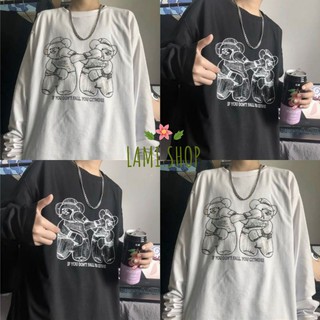 Áo thun tay dài phom rộng phong cách ulzzang Hàn Quốc in hình 2 con gấu boxing siêu cá tính