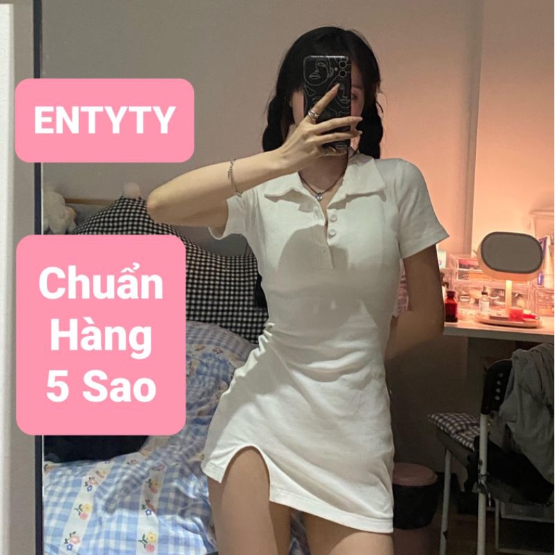 Váy Body Cổ Bẻ Xẻ Trước Entyty Chất Thun Gân Tăm - A488 - Đầm polo xẻ trước