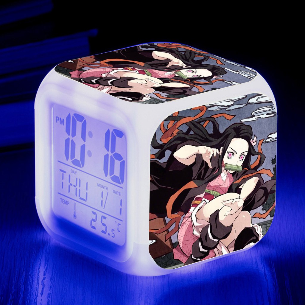 Đồng hồ báo thức để bàn in hình KIMETSU NO YAIBA THANH GƯƠM DIỆT QUỶ VER NĂM MỚI anime chibi LED đổi màu