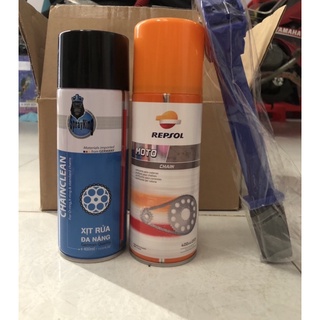 Combo Dưỡng sên repsol không văng, rửa sên sprayking và bàn chải 3d.