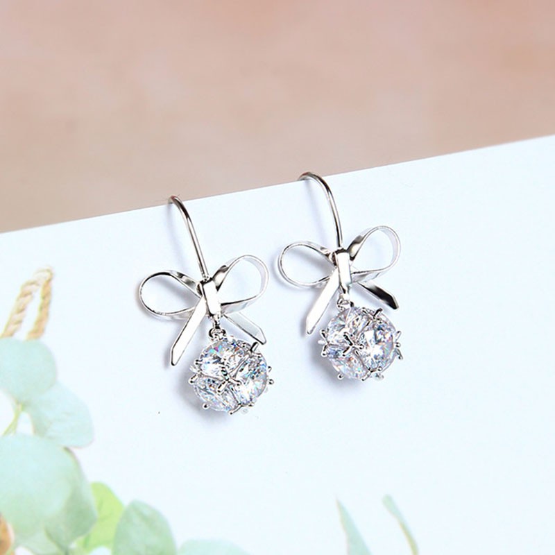 Bông Tai Bạc Nữ Khuyên Tai Bạc Ý 925 Mạ Bạch Kim Cao Cấp Hình Nơ Cực Xinh Dành Cho Bạn Gái - NT Silver