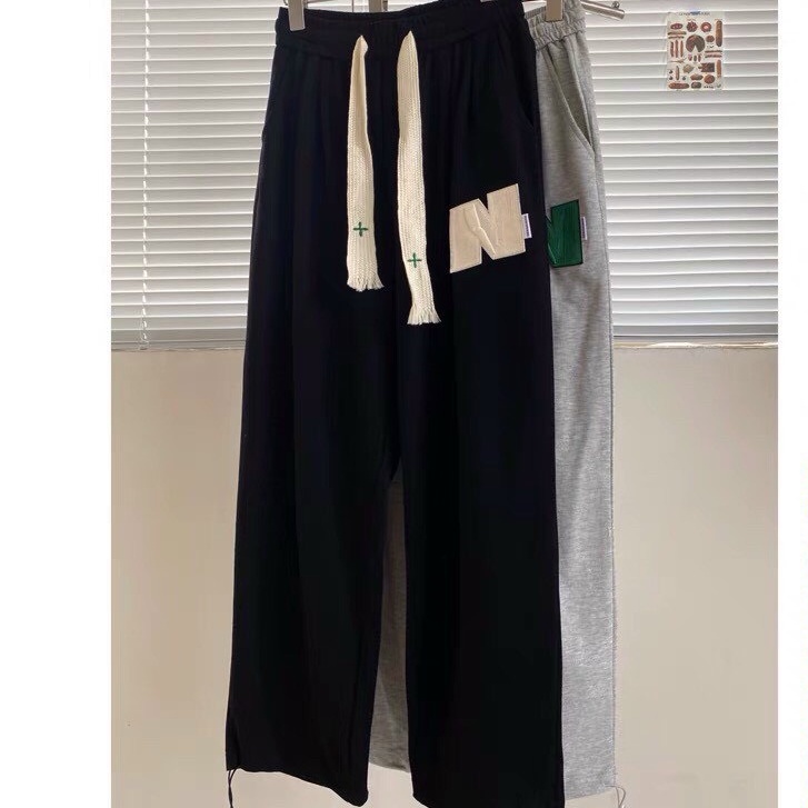 Quần Nỉ Rút Gấu Chữ N PEONYB Unisex [FREESHIP] Culottes ống boom thêu đáp nổi phối dây bản to cá tính đường phố đẹp
