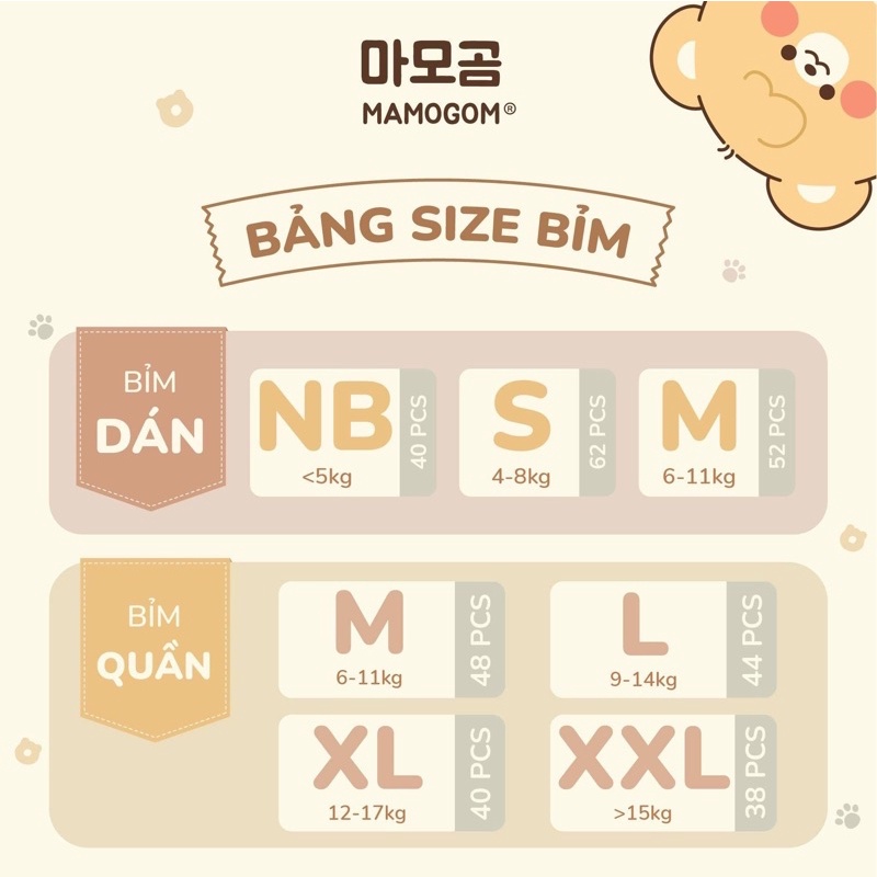 Tã/ Bỉm MAMOGOM hữu cơ cao cấp công nghệ Hàn Quốc dán/ quần đủ size S62/M52/M48/L44/XL40/XXL38