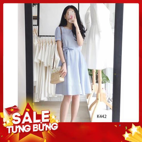 ĐẦM XANH CỔ TRÒN TAY BỒNG K442 - SHOP RUBY (Hàng may thiết kế ,ảnh thật shop tự chụp)