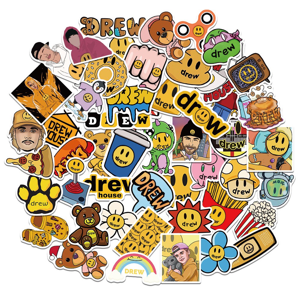 Set 50 nhãn dán hình ca sĩ Justin Bieber graffiti trang trí ván trượt/ xe đạp/ máy tính/ laptop/ xe đồ chơi trẻ em