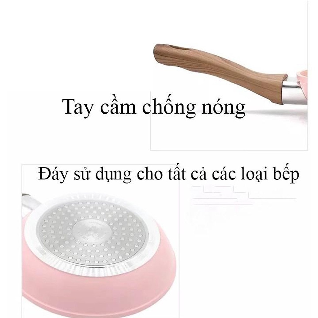 Chảo chống dính phủ đá hoa cương 16cm Fringpan, đáy từ, cán gỗ cao su bền chắc, dùng được mọi loại bếp