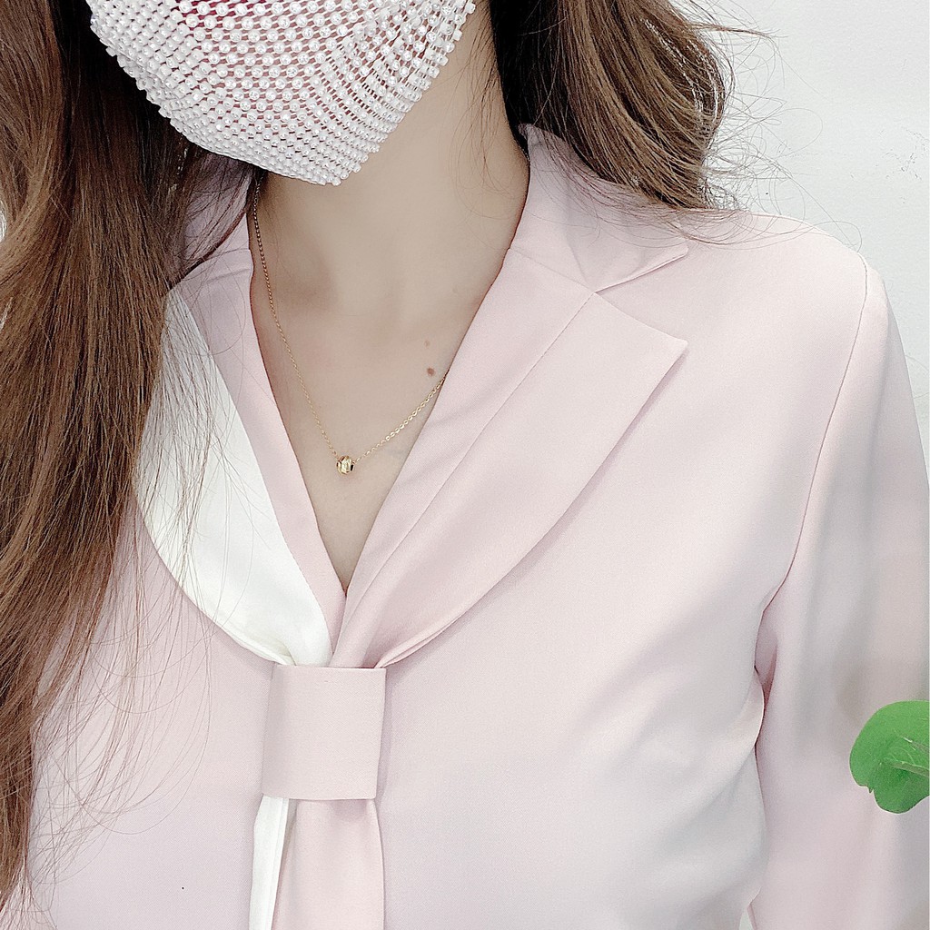 Áo sơ mi nữ cổ vest pha vạt trắng hồng pastel, áo dài tay công sở thiết kế A939 KYMIE