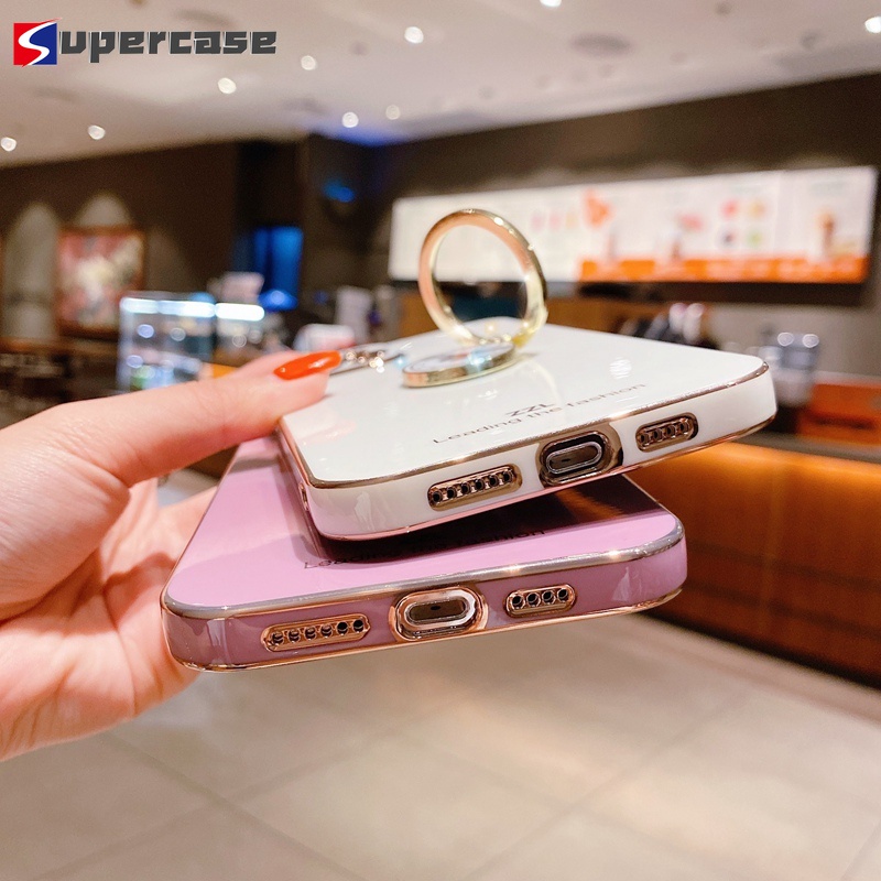 Ốp Điện Thoại Tpu Dẻo Mạ Viền 6d Kèm Giá Đỡ Nhẫn Hình Cỏ Ba Lá Cho Xiaomi Mi 11 10 Pro Lite Ultra 10s 10t Lite Poco M2 Pro