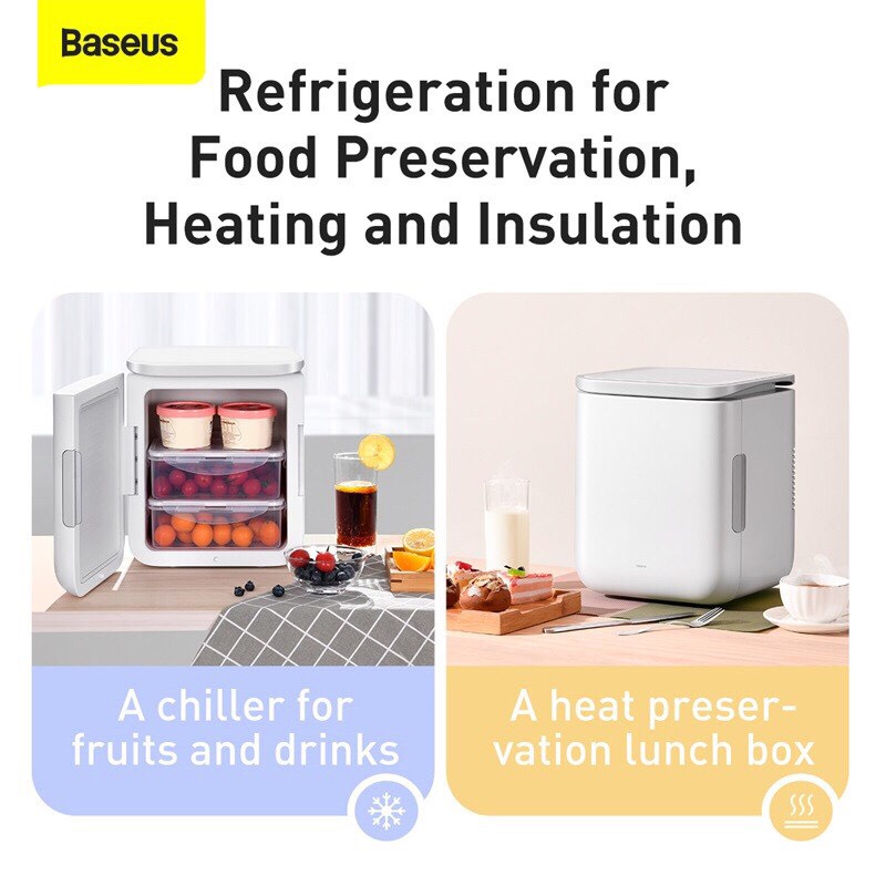 Tủ lạnh mini Baseus Igloo Mini Fridge for Students (6L, làm mát và giữ ấm, 220V) Dùng Trên Xe Hơi, Cho Gia Đình, Văn Phò