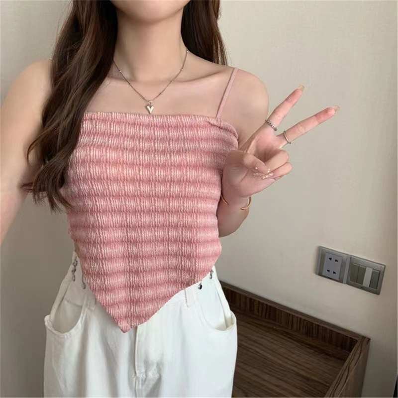 Áo Croptop Dệt Kim Hai Dây In Họa Tiết Thời Trang Mùa Hè Cho Nữ