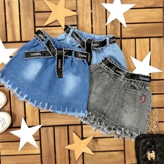 CHÂN VÁY JEANS KÈM DÂY VẢI CHO BÉ GÁI