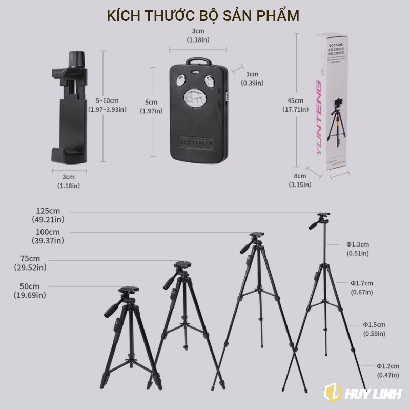 Tripod Yuteng VCT 5208 chính hãng - Đi kèm điều khiển Remote bluetooth và ngàm kẹp vuông