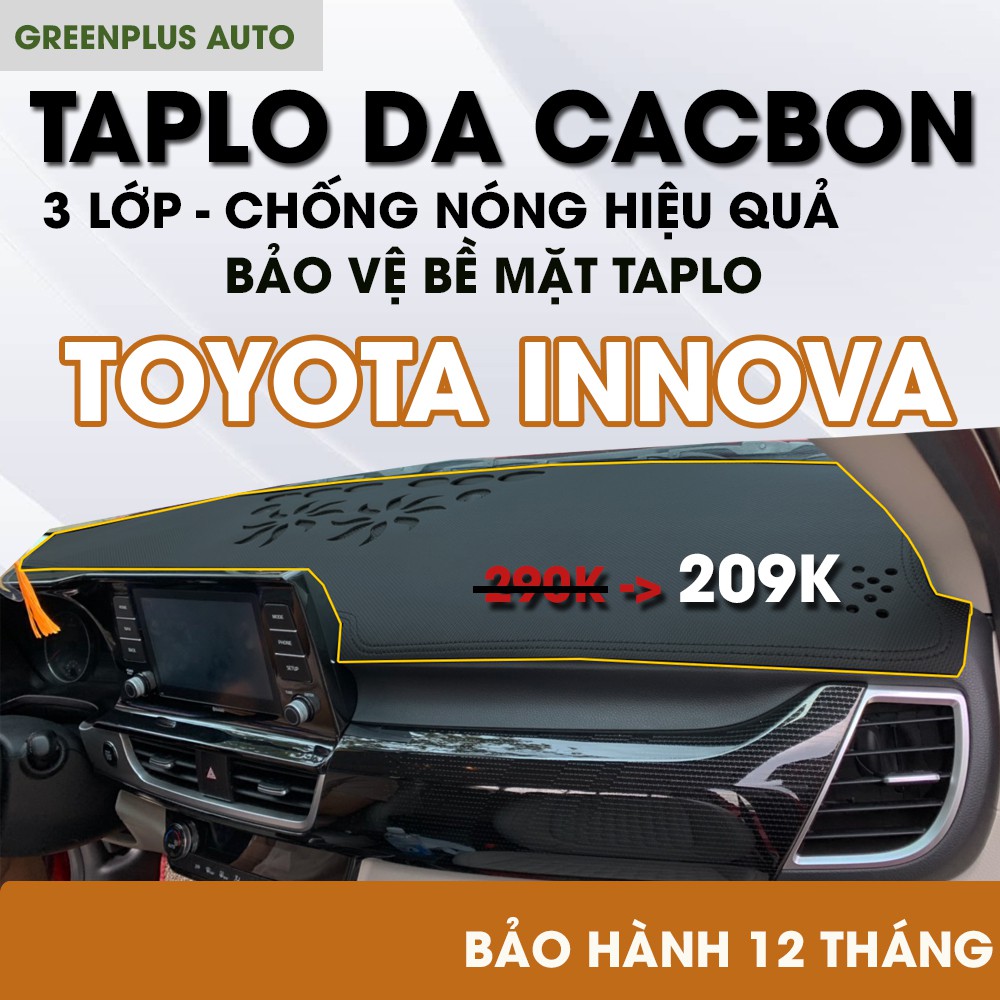 Thảm Taplo Toyota Innova, chất liệu da vân Cacbon, bảo hành 12 tháng
