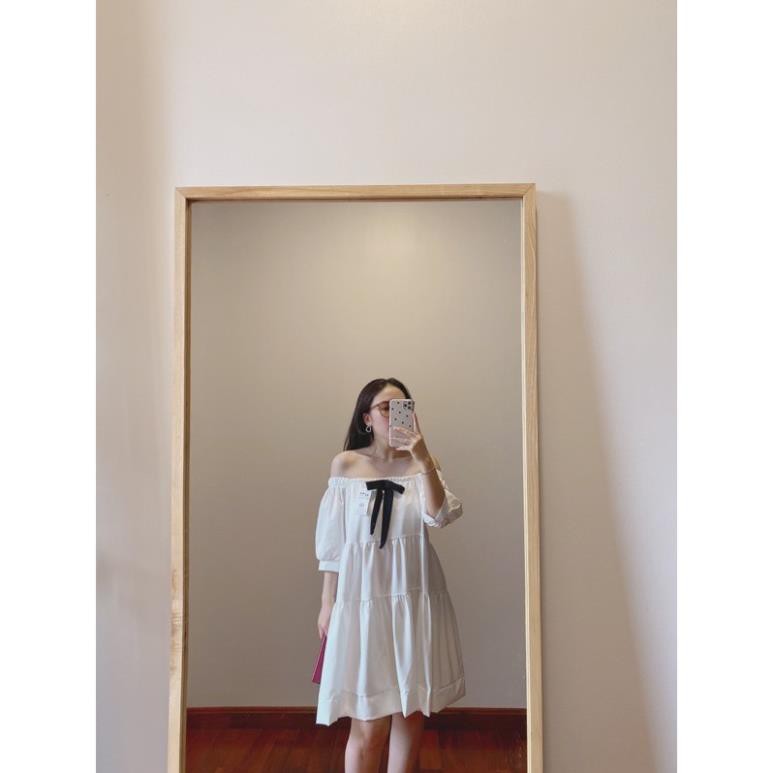 Trắng Cổ Vuông Nơ Cài,Váy Nữ Cộc Tay Nơ Đen Dáng Xòe Hàng QC Loại 1 | BigBuy360 - bigbuy360.vn