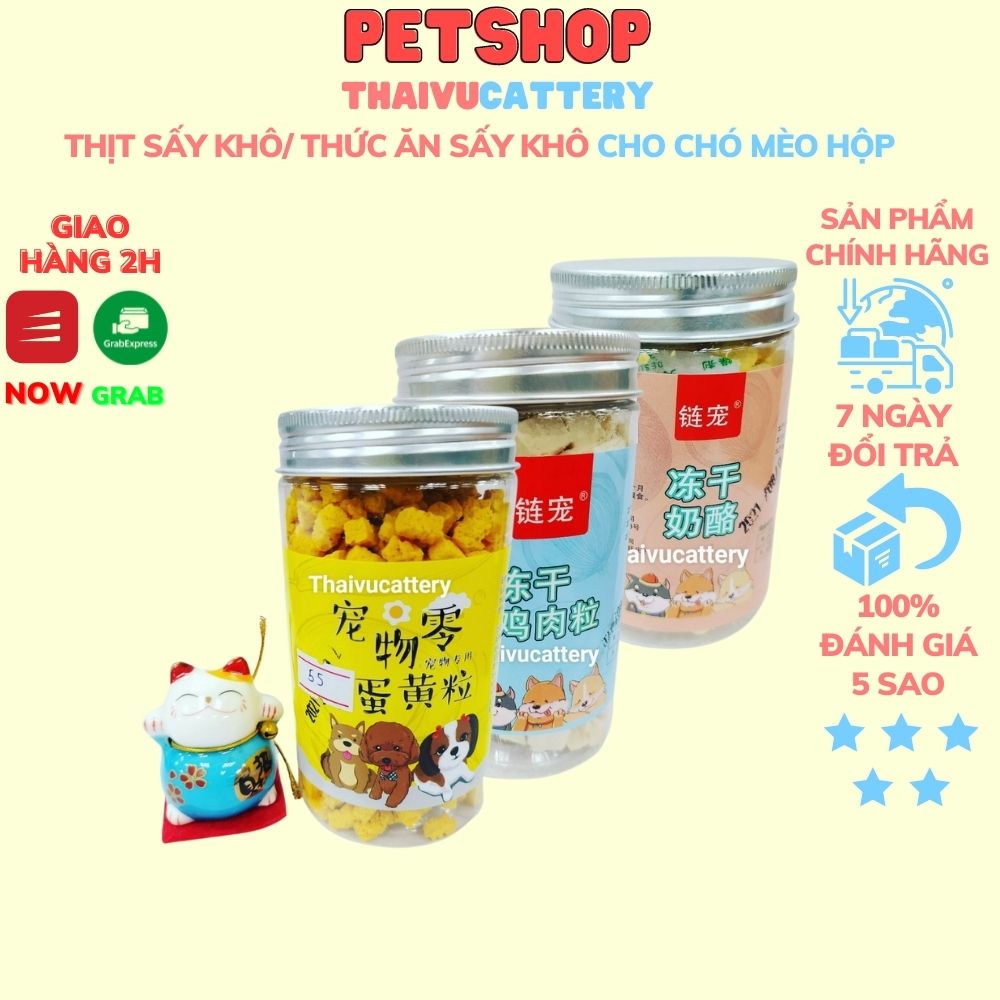 Thịt sấy khô/ Thức ăn sấy khô thịt gà lòng đỏ trứng gà chim cút sấy thơm ngon cho Chó Mèo gói hoặc lọ -Thaivucattery