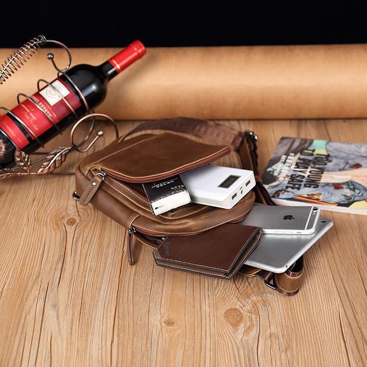 Túi Nam Đeo Chéo Bao Tử Da Bò Sáp BT02 Phong Cách Thời Trang