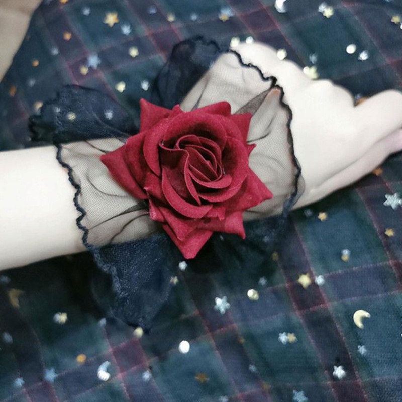 Băng Đô Vải Ren Co Giãn Trang Trí Hoa Hồng Phong Cách Lolita Cho Cô Dâu