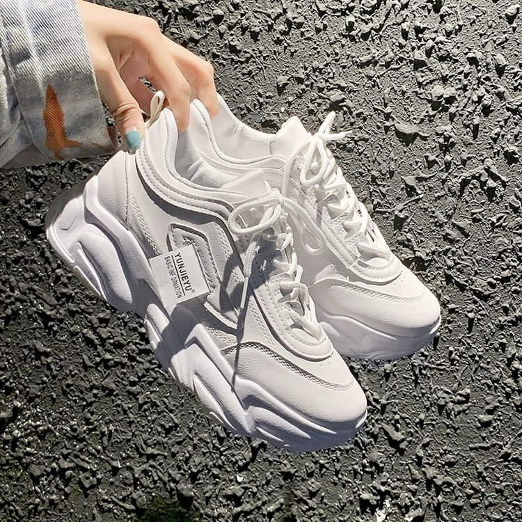 Giày thể thao nữ Yunji - giày sneaker nữ 2 màu trắng kem da mềm đế độn cao 5 cm giày nữ ulzzang hàn quốc giá rẻ 2021