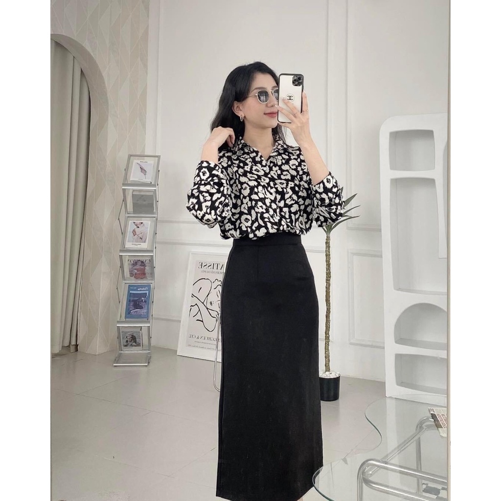 Chân váy chữ A công sở xẻ sau dài A70cm