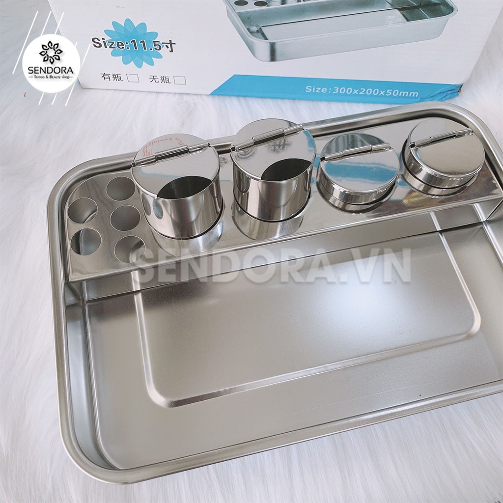 Bộ khay và hũ inox đa năng đựng dụng cụ y tế, spa