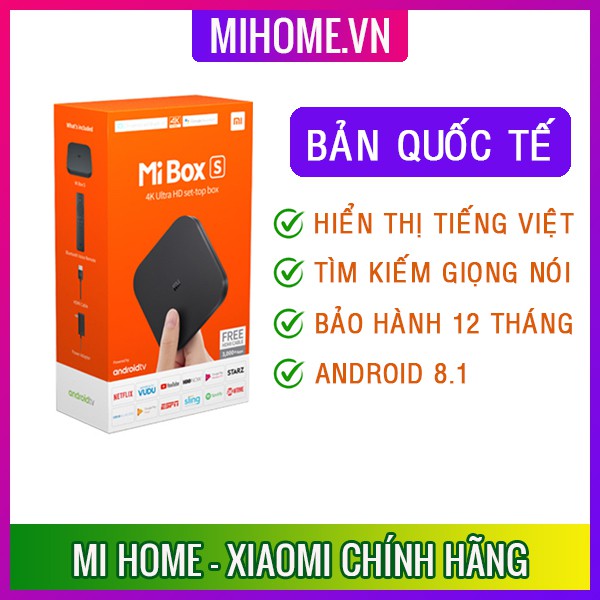 Android Tivi Box Xiaomi Mi Box S 4K 2019 Bản Quốc Tế Tiếng Việt tìm kiếm giọng nói