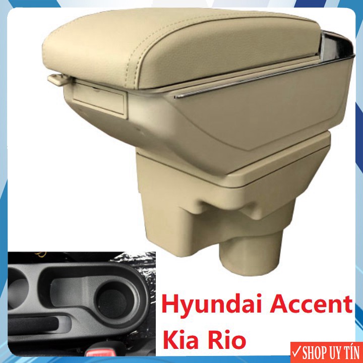 Hộp tỳ tay xe hơi Hyundai Accent, Kia Rio tích hợp 7 cổng USB - Mầu Đen và Be Đường kính ĐẾ 7.2cm