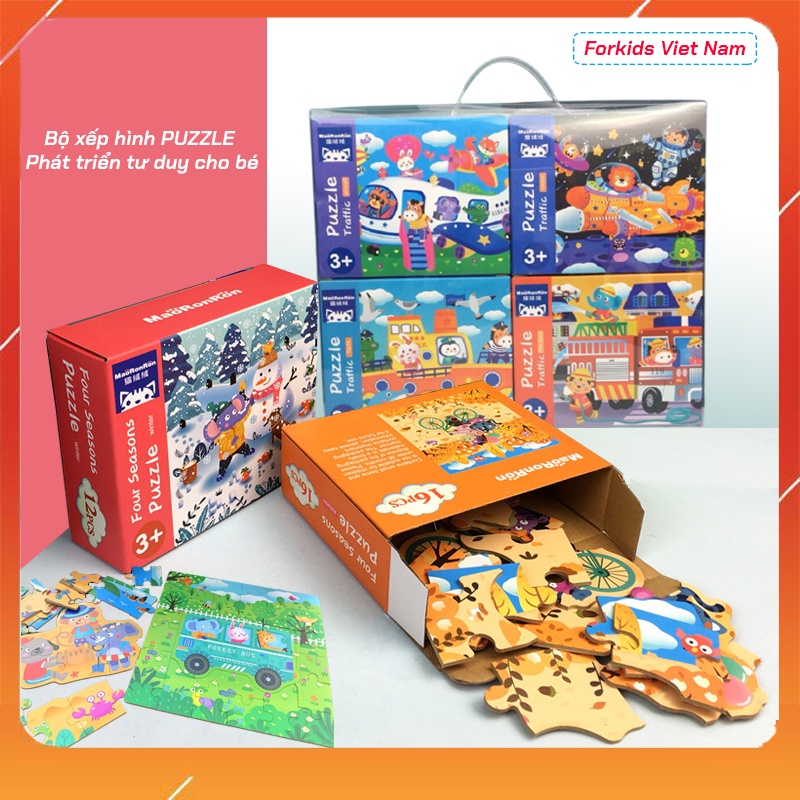 Set 4 hộp xếp hình PUZZLE nhiều cấp độ cho bé - Đồ chơi trí tuệ