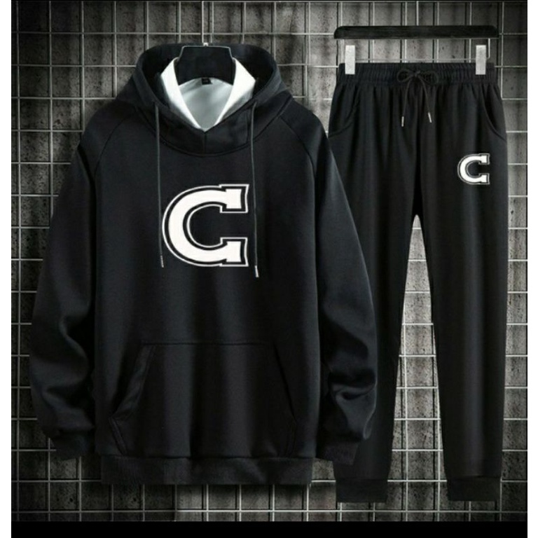 Bộ Nỉ Nam Dài Tay - Đồ Bộ Nam Thể Thao Thêu Chữ C Cao Cấp Thu Đông - Set Đồ Bộ Nam Mặc Nhà Chất Nỉ Có Mũ Dài Tay Hot