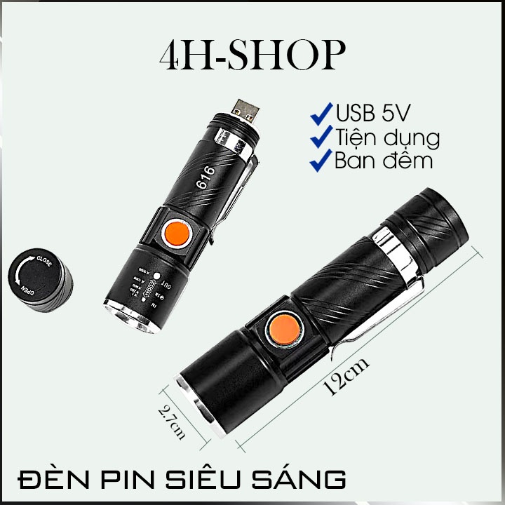 Đèn pin siêu sáng XML - T6 có cổng sạc USB - có Zoom - có chớp led - bền rẻ đẹp - kèm video.