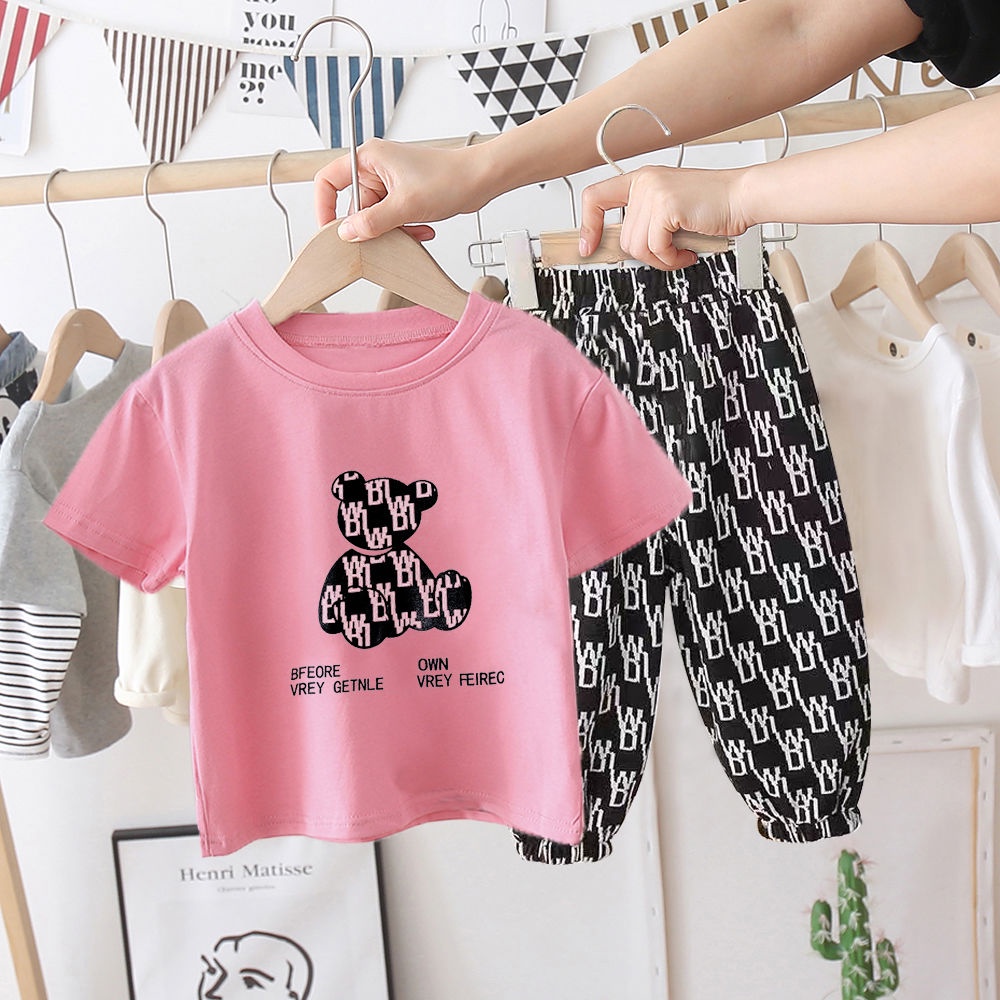 Set Áo Thun Tay Ngắn + Quần Dài Năng Động Thời Trang Hè Cho Bé Từ 1-3 - 5-7 Tuổi