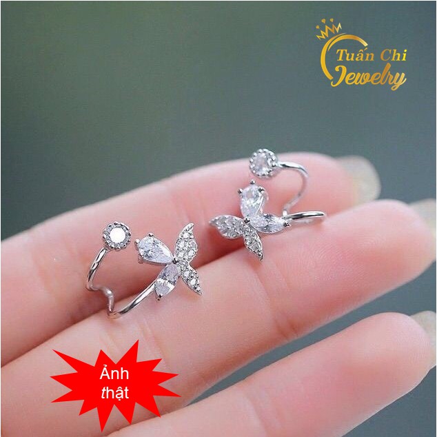 Bông Tai Bạc ⚡BẠC ĐẸP⚡ Khuyên Tai Bạc Đẹp Kiểu Dáng Bướm Kẹp Vành Cá Tính Gắn Đá Nổi Bật